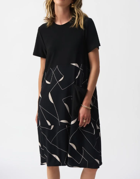 Joseph Ribkoff - Silky Knit Geometric Print Trapeze Dress