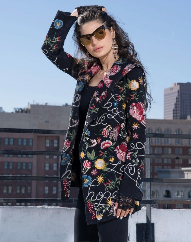 Adore Apparel - Floral Embroidered Cardifan w/ Hood