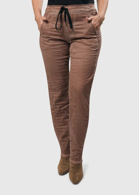 Alembika Pants - Pinstripe Iconic Stretch Jeans, Coral