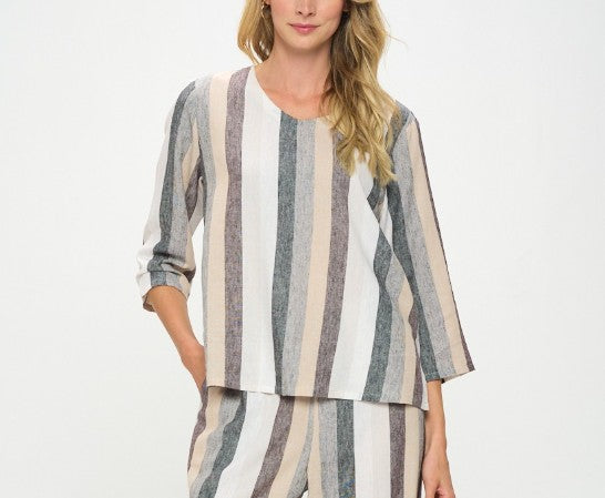 Focus Clothing - Stripe Linen Easy V FINAL SALE ITEM