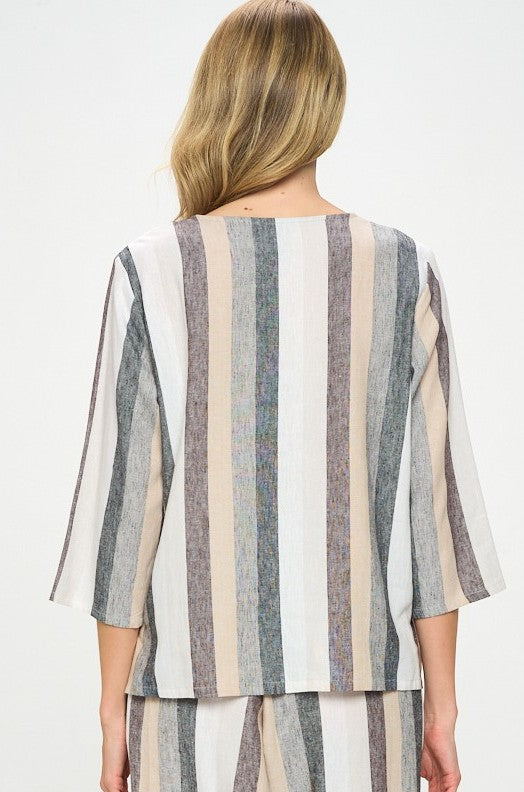 Focus Clothing - Stripe Linen Easy V FINAL SALE ITEM