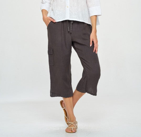Focus Clothing - French Linen Cargo Capri  FINAL SALE ITEM
