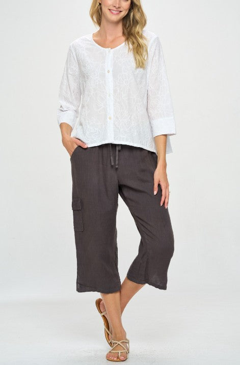 Focus Clothing - French Linen Cargo Capri  FINAL SALE ITEM