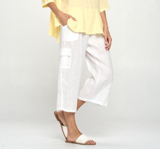 Focus Clothing - French Linen Cargo Capri  FINAL SALE ITEM