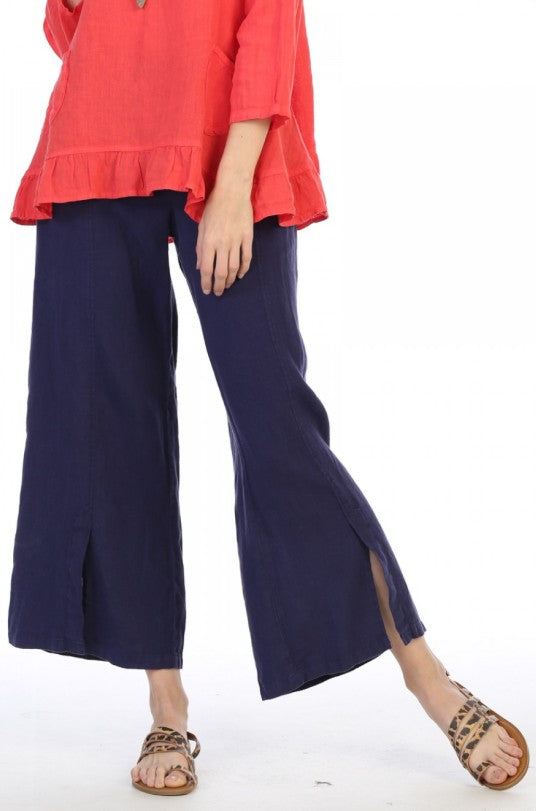 Focus Clothing - French Linen Split Front Pant FINAL SALE ITEM
