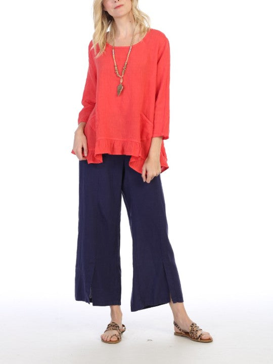 Focus Clothing - French Linen Split Front Pant FINAL SALE ITEM