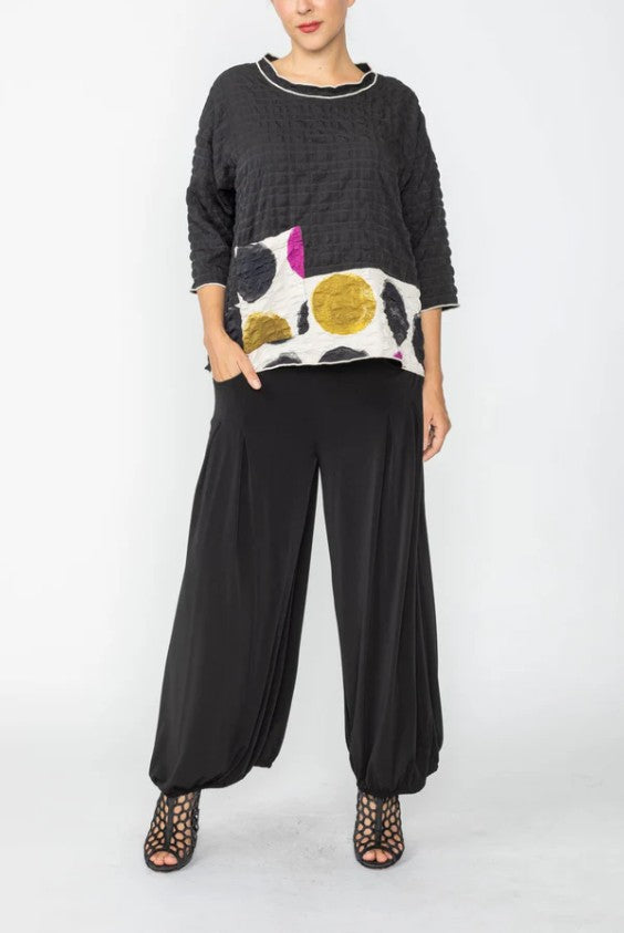 IC Collection - BUBBLE CHECK PRINT CONTRAST MERROW DETAIL TOP