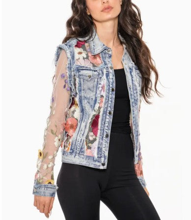 Adore Apparel - White Denim Jacket with Floral Embroidery