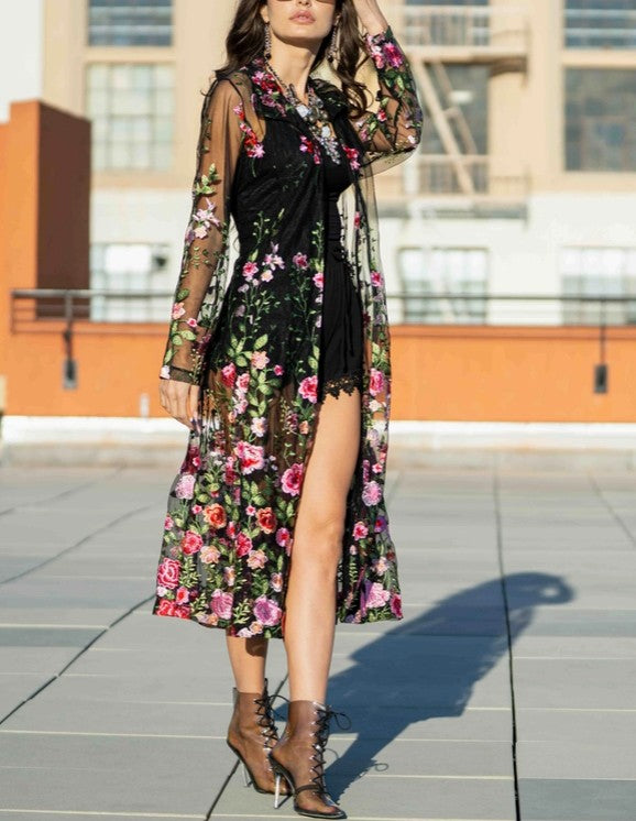 Adore apparel -Embroidered Mesh Duster Jacket