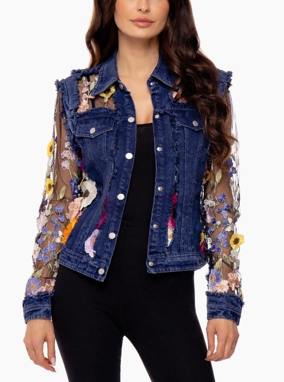 Adore Apparel - Denim Jacket with Floral Embroidery