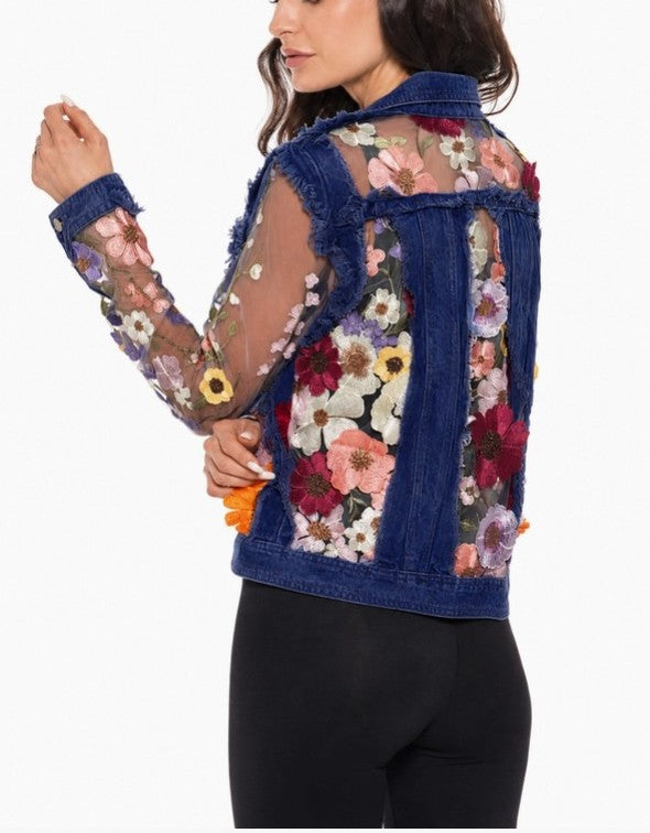 Adore Apparel - Denim Jacket with Floral Embroidery