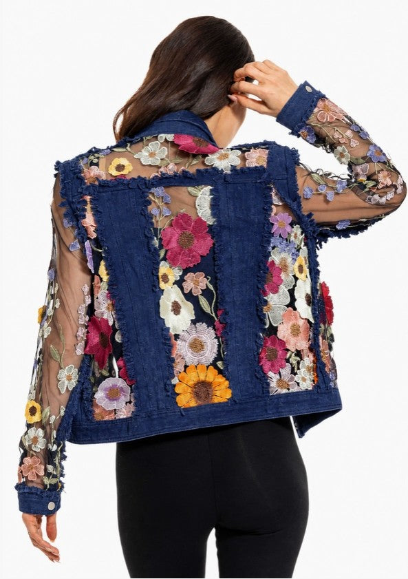 Adore Apparel - Denim Jacket with Floral Embroidery