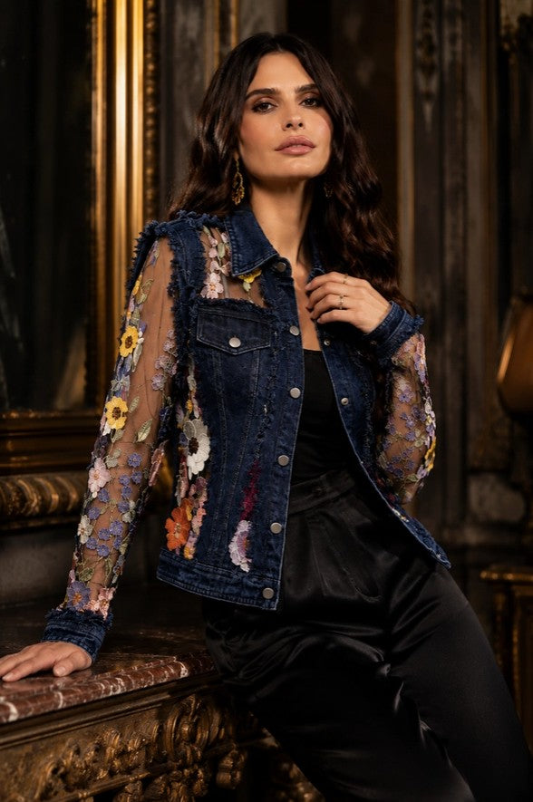 Adore Apparel - Denim Jacket with Floral Embroidery