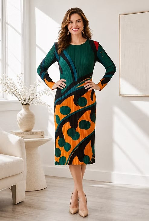 Vanite Couture - green/orange , pleated dress