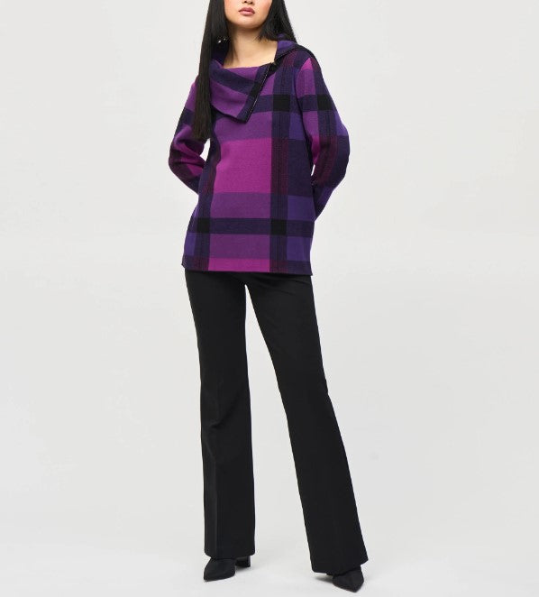 Joseph Ribkoff Sweater - Plaid Jacquard Cowl Neck Sweater