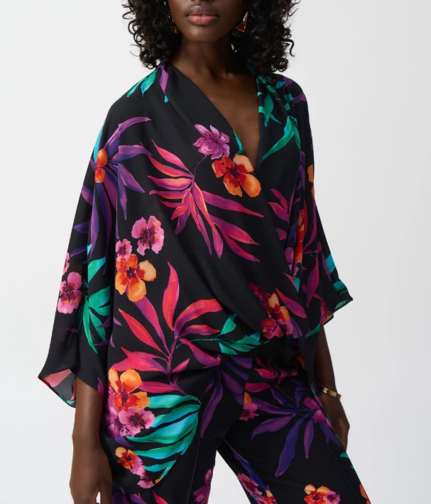 Joseph Ribkoff - Georgette Tropical Print Wrap Top