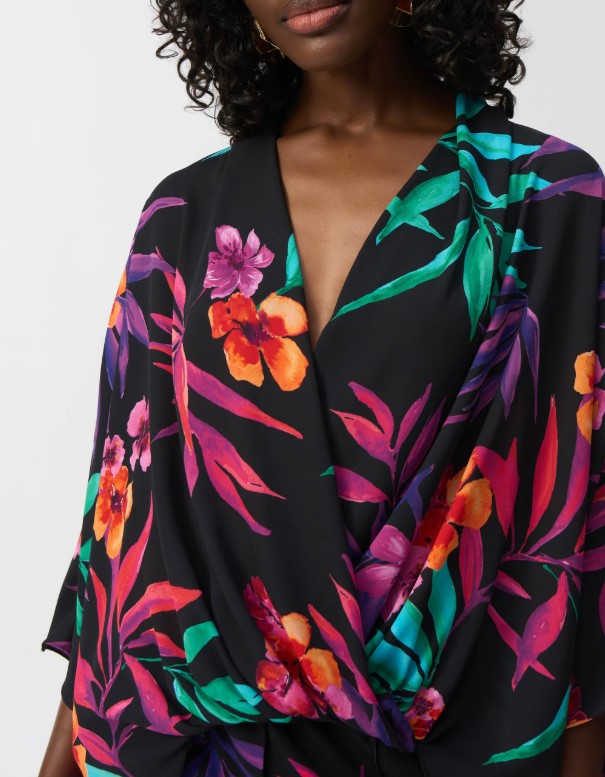 Joseph Ribkoff - Georgette Tropical Print Wrap Top