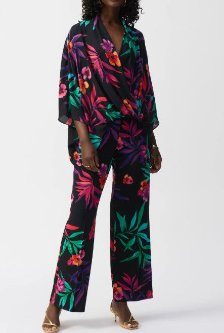 Joseph Ribkoff - Georgette Tropical Print Wrap Top