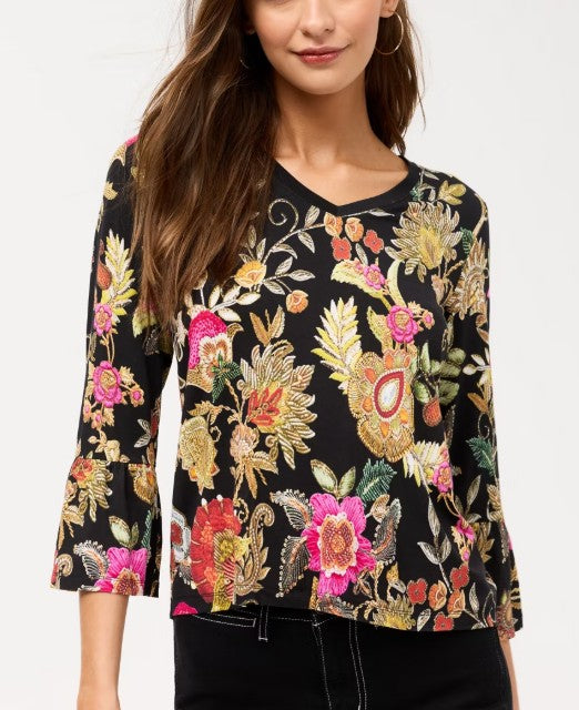 Johnny Was - V‑NECK FLUTE SLEEVE TEE