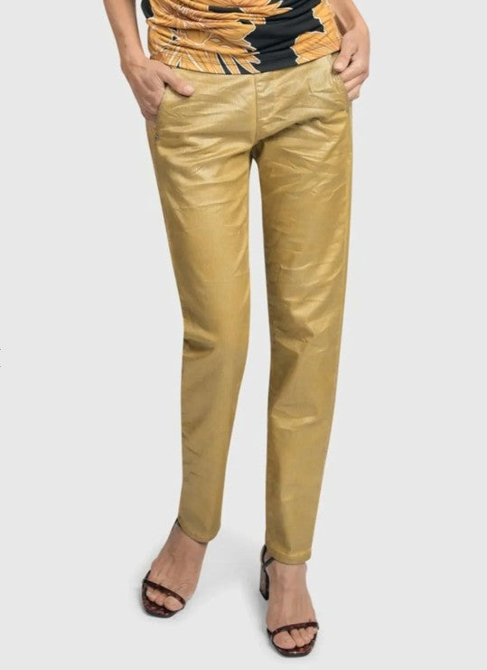Alembika Pants - Pinstripe Iconic Stretch Jeans, Gold