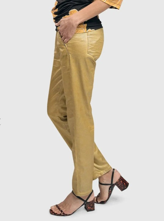 Alembika Pants - Pinstripe Iconic Stretch Jeans, Gold