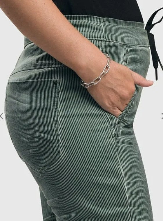 Alembika Pants - Pinstripe Iconic Stretch Jeans, Teal
