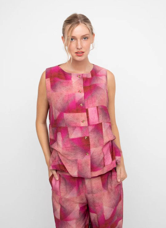 Ozai N Ku Feinos Button Tank, Geo Pink FINAL SALE ITEM