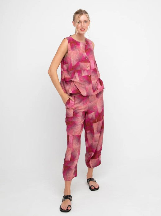 Ozai N Ku Feinos Button Tank, Geo Pink FINAL SALE ITEM