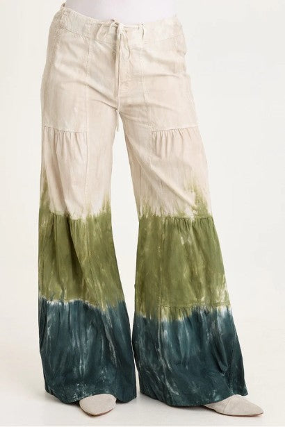 Wearables By XCVI - Tiered Wide Leg Drawstring Flare Ruched Pant