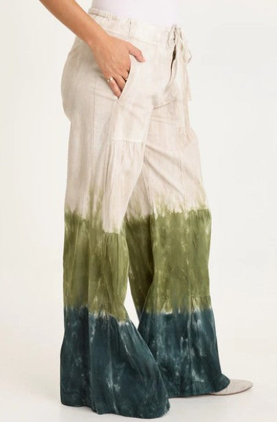 Wearables By XCVI - Tiered Wide Leg Drawstring Flare Ruched Pant