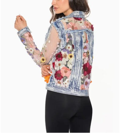 Adore Apparel - White Denim Jacket with Floral Embroidery