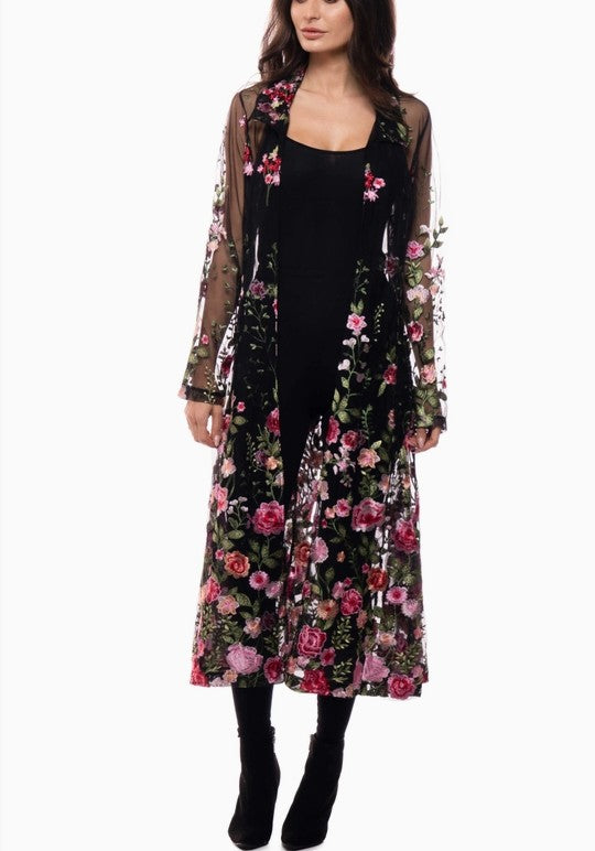 Adore apparel -Embroidered Mesh Duster Jacket