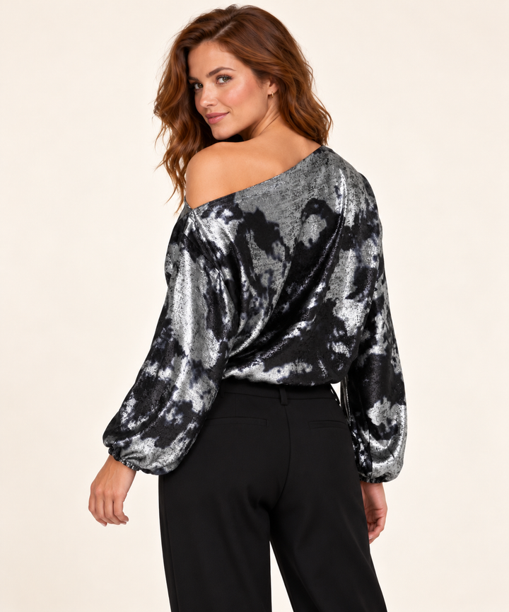 Liverpool Clothing - Long Sleeve One Shoulder Woven Top W/ Ties