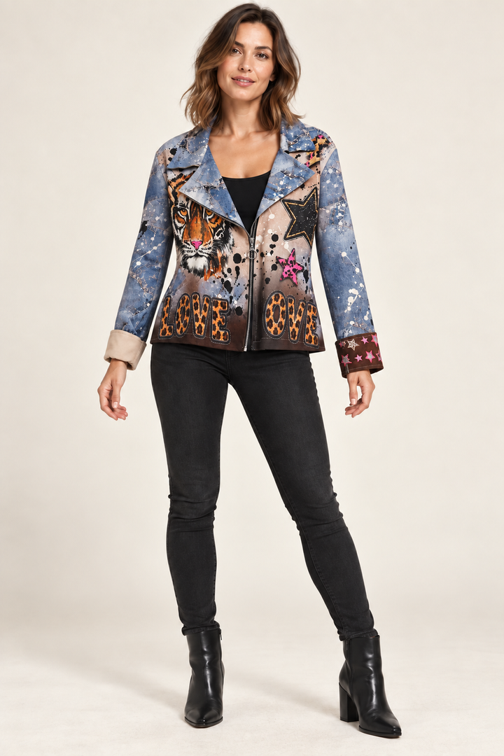 Boutique Karma - Rock & Love Tiger Graphic Zip Jacket
