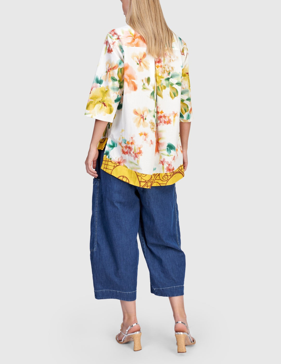Alembika Clothing - Oleander Collarless Shirt, Garden FINAL SALE ITEM
