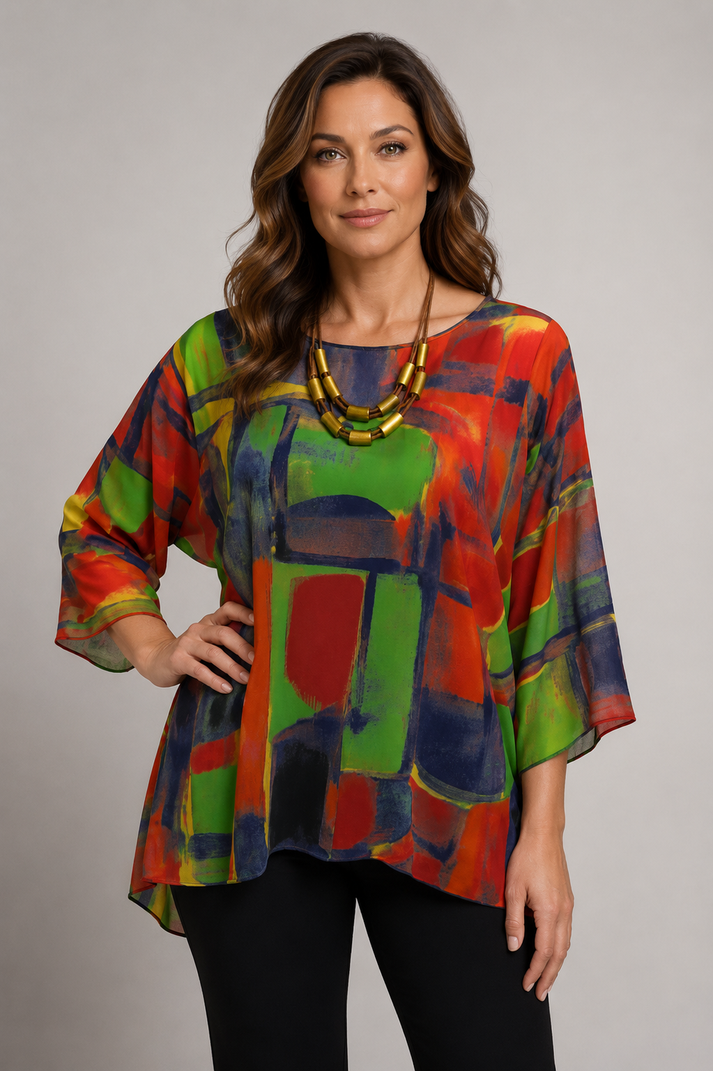 Lior Clothing - Lior Women's Multi Green Elegant Sheer Blouse One Size Fits All