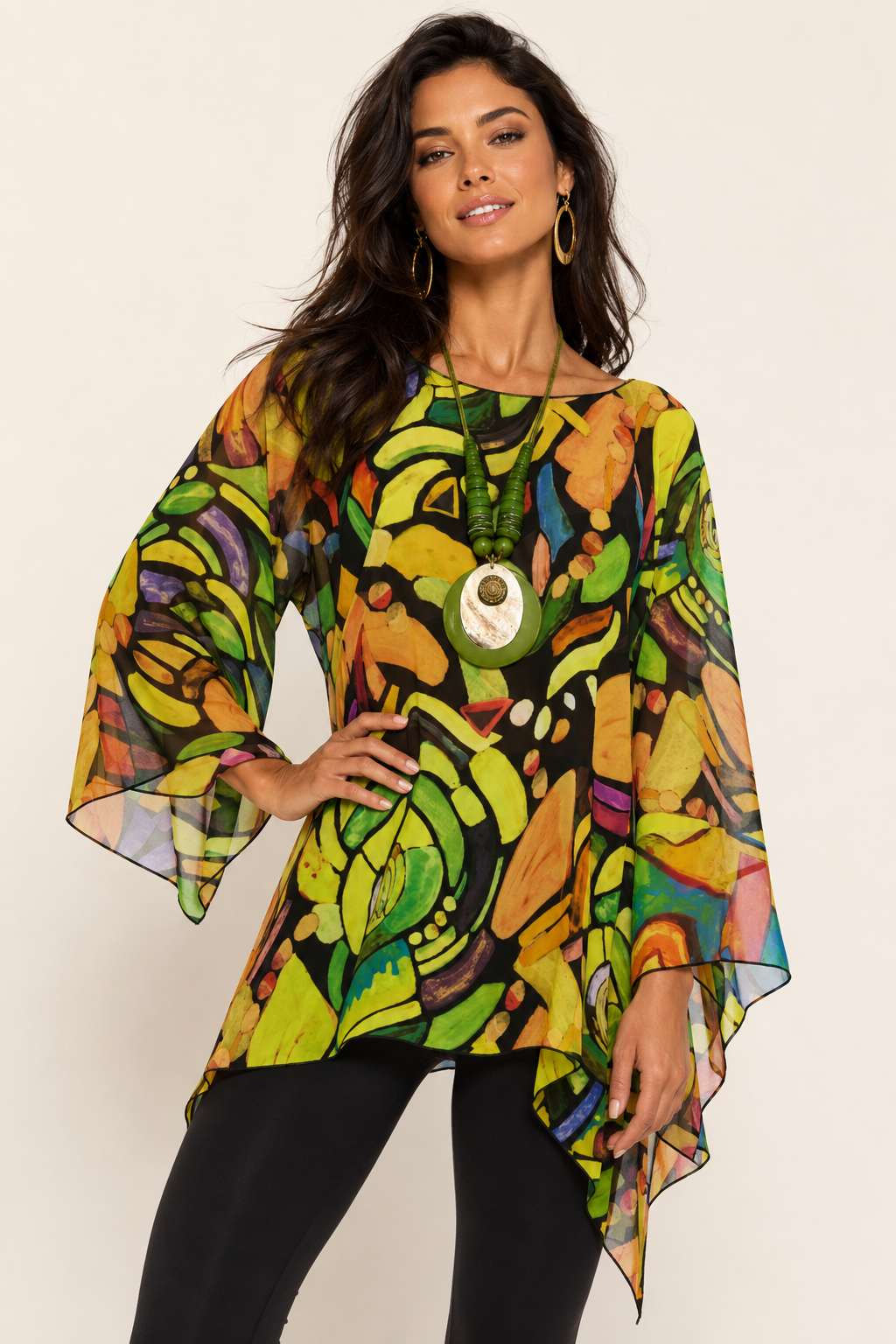 Lior Clothing - Yellow & Lime Sheer Long Sleeve Layering Top Flowy One Size LIOR