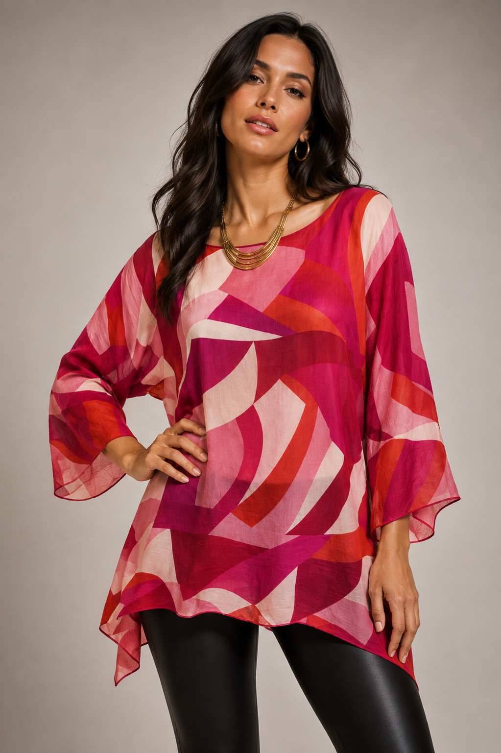 Lior Clothing - LIOR Women's Pink Blush Abstract One Size Sheer Blouse