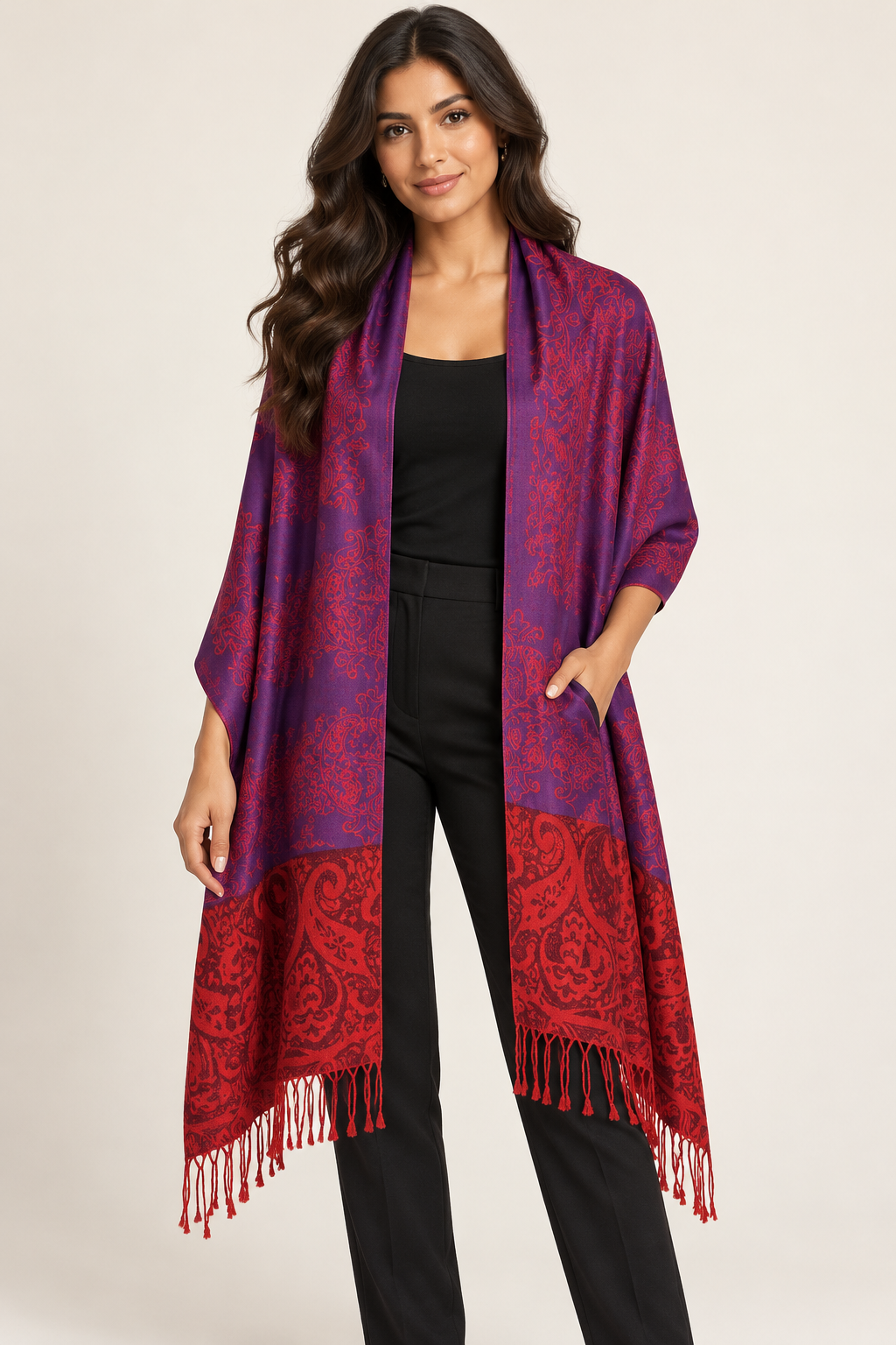 Ruby & Plum Reversible Paisley Pashmina
