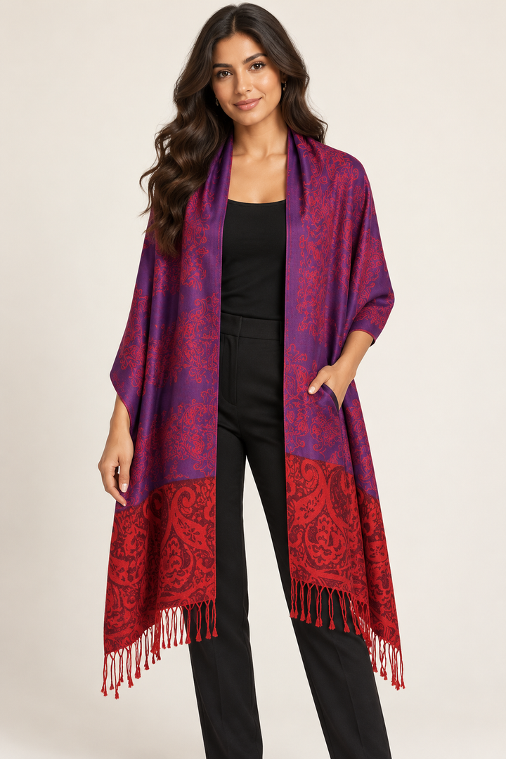 Ruby & Plum Reversible Paisley Pashmina