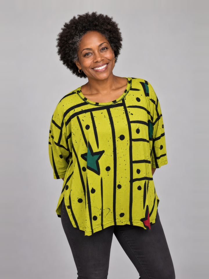 Adverb Bestee Three Quarter Sleeve Pullover in Pea, front view on model