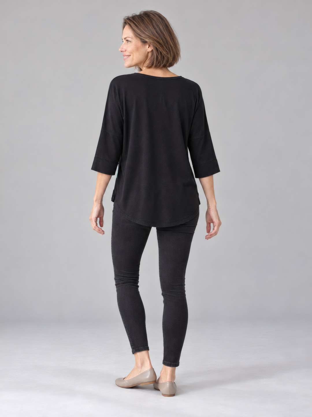Adverb Bestee Three Quarter Sleeve Pullover in Splash, back view on model
