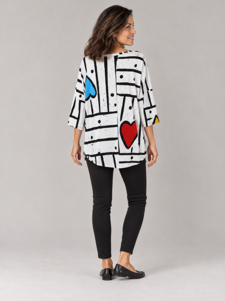 Adverb Bestee Three Quarter Sleeve Pullover in White, back view on model