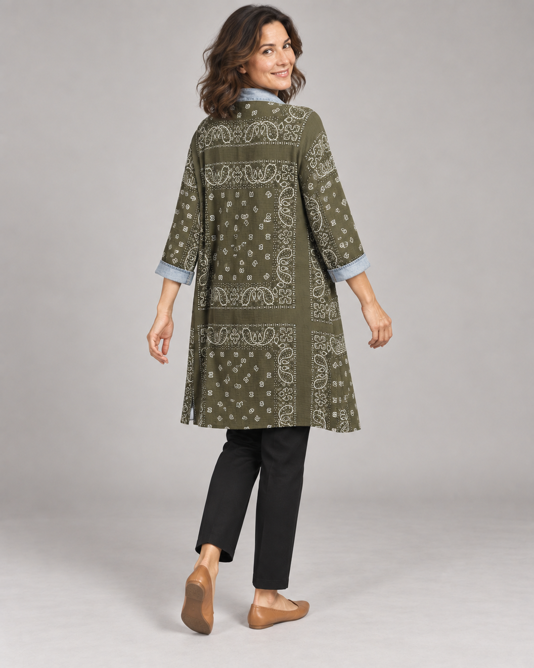 Shannon Passero Bandana Long Cardigan Olive back