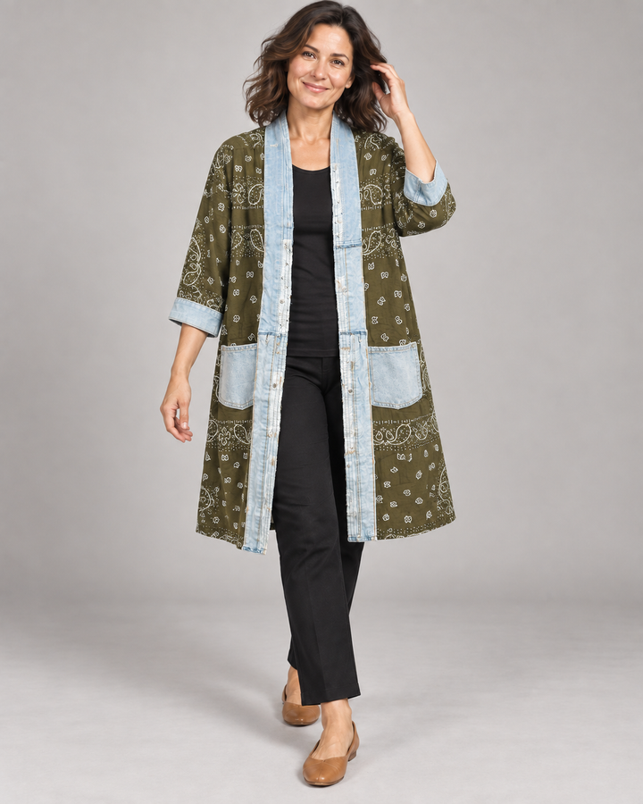 Shannon Passero Bandana Long Cardigan Olive front