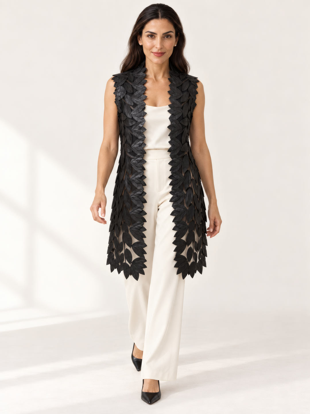 Belgin Francis Midi Vest in Black, front view on model