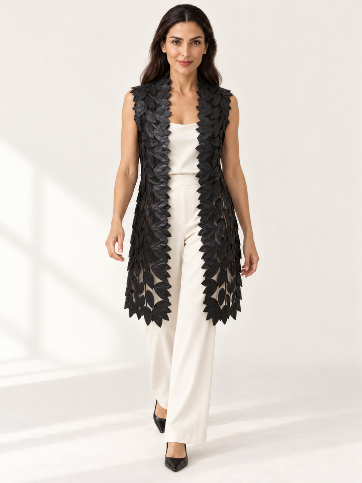 Belgin Francis Midi Vest in Black, front view on model