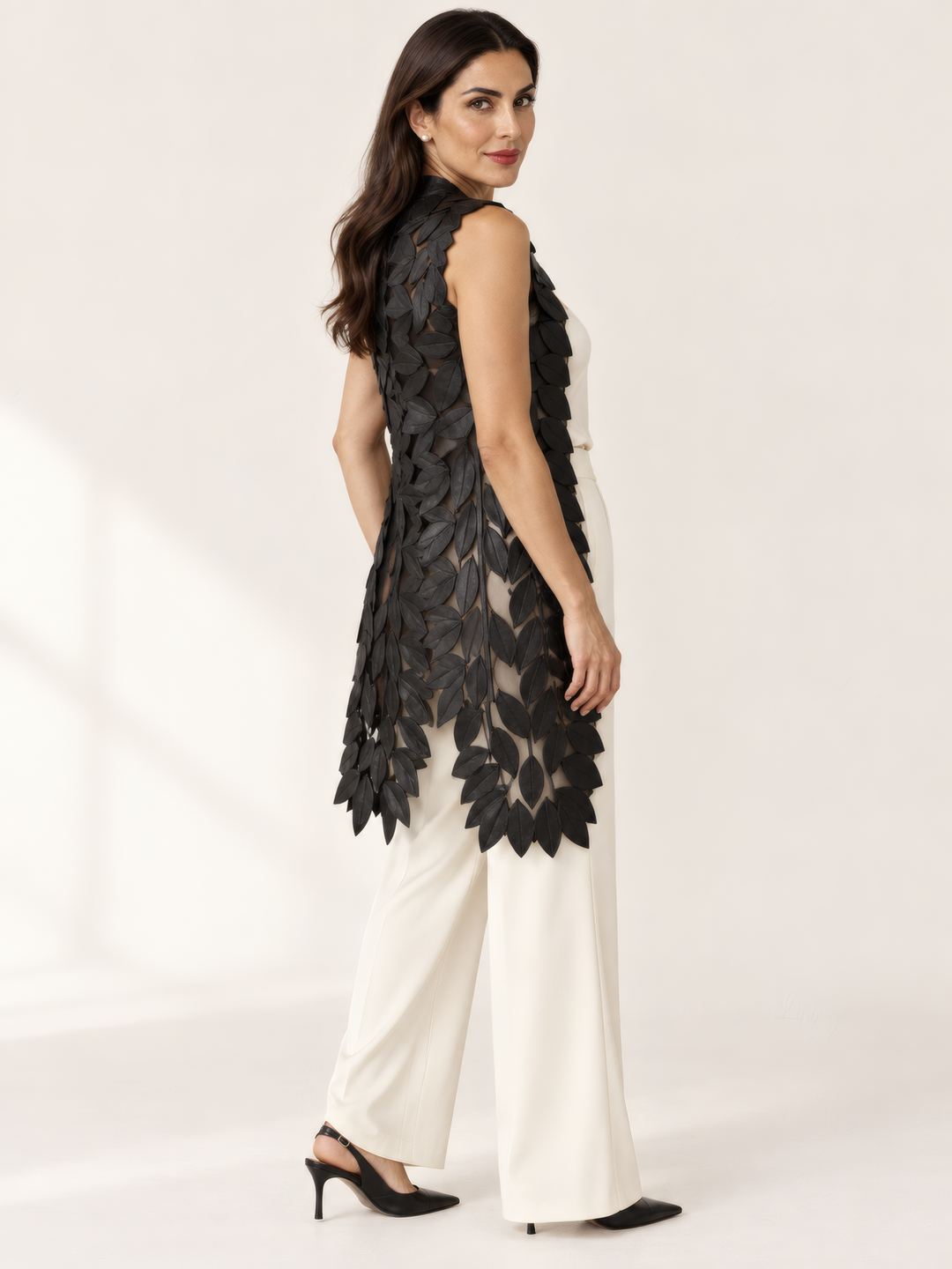 Belgin Francis Midi Vest in Black, back view on model