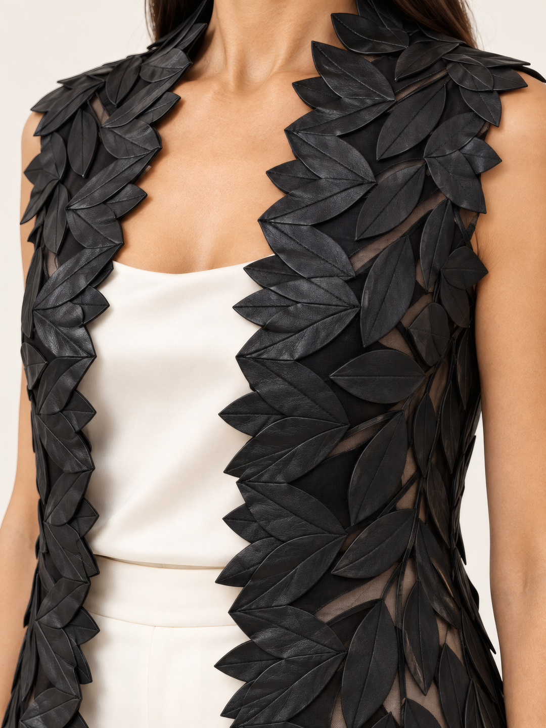 Belgin Francis Midi Vest in Black, close up of the fabric and details
