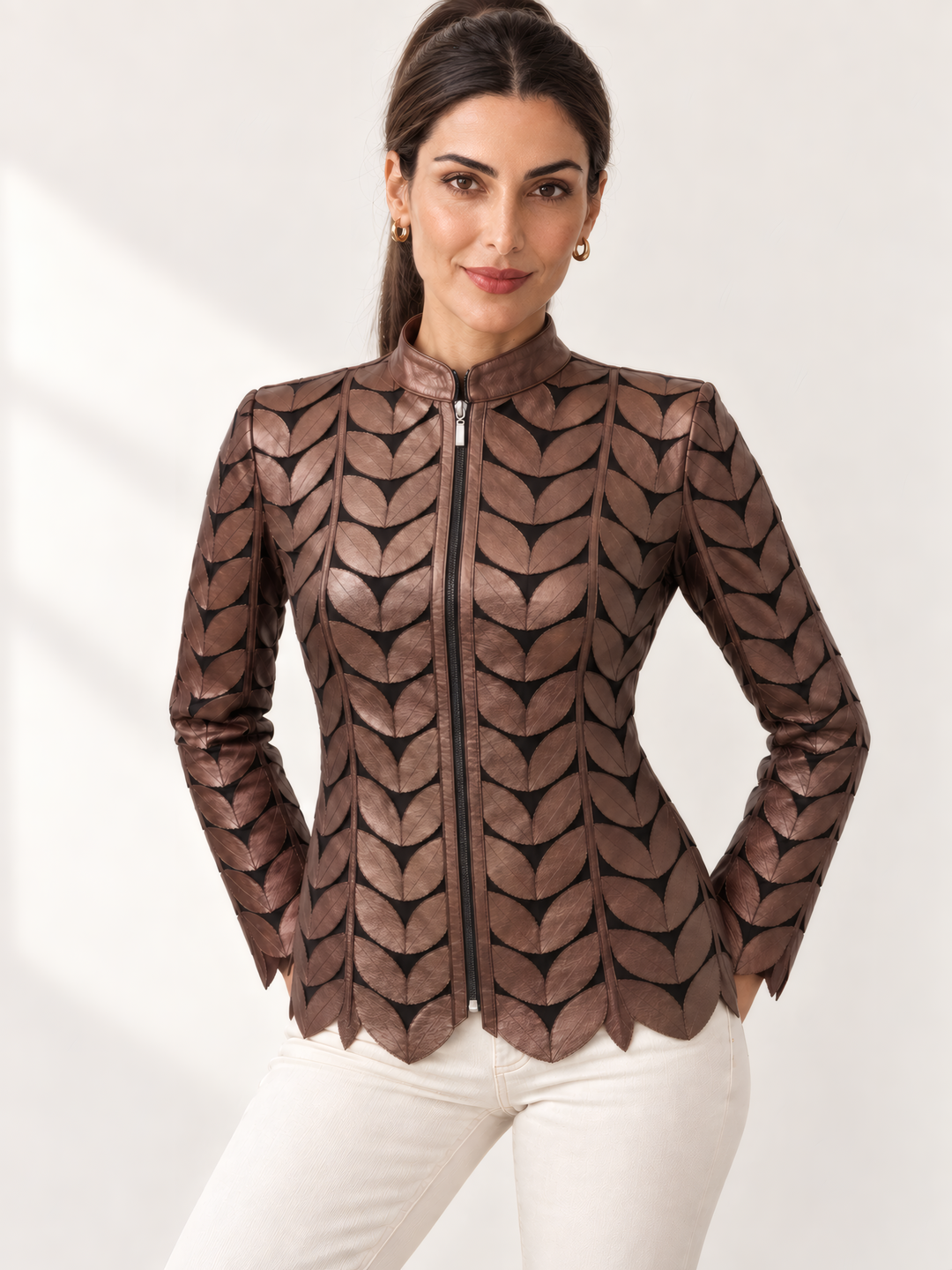 Belgin Francis Regular Leaf Jacket in Bronze, front view on model